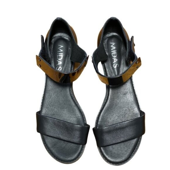 Midas Black‎ Leather Sandals With Silver Metal Ankle Strap Size 39-8 - Picture 8 of 16